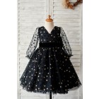 Princessly.com-K1003886-Black Gold Star Tulle V Back Long Sleeves Wedding Flower Girl Dress-01