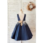 Princessly.com-K1004059-Navy Blue Satin V Neck Wedding Party Flower Girl Dress-01