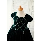 Princessly.com-K1003890-Beaded Green Velvet Corset Back Cap Sleeves Wedding Flower Girl Dress-01