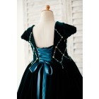 Princessly.com-K1003890-Beaded Green Velvet Corset Back Cap Sleeves Wedding Flower Girl Dress-01