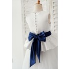 Princessly.com-K1003892-Ivory Satin Tulle Wedding Flower Girl Dress with Navy Blue Belt-01