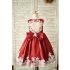 Princessly.com-K1003854-Burgundy Satin Ivory Lace Keyhole Back Wedding Flower Girl Dress-01