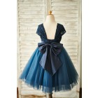 Princessly.com-K1003852-Navy Blue Lace Tulle Cap Sleeves Wedding Flower Girl Dress with Bow-01