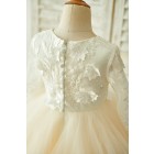 Princessly.com-K1003850-Ivory Lace Champagne Tulle Long Sleeves Wedding Flower Girl Dress-01