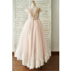 Princessly.com-K1003848-Lace Tulle V Back Cap Sleeves Floor Length Wedding Flower Girl Dress-01