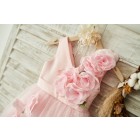 Princessly.com-K1003847-V Neck Pink Satin Tulle Wedding Party Flower Girl Dress-01
