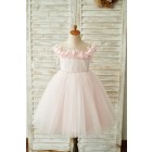 Princessly.com-K1003845-Off Shoulder Pink Tulle Feathers Wedding Party Flower Girl Dress-01