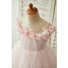 Princessly.com-K1003845-Off Shoulder Pink Tulle Feathers Wedding Party Flower Girl Dress-01