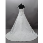 A-line Embroidered Sheer Cap Sleeves Sweetheart Gathered Ruched Satin Court Wedding Gown
