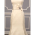 A-line Strapless Natural Waist Court Wedding Dress w/ Belt & Beads 