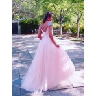 Princessly.com-K1004111-Pink Satin Tulle Beaded Cap Sleeves V Back Wedding Party Evening Dress-01