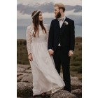 Princessly.com-K1004067-Sheer Illusion Neckline Ivory Chiffon Lace Long Sleeves Wedding Dress-01