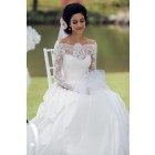 Princessly.com-K1004073-Ivory Lace Satin Long Sleeves Wedding Party Dress-01
