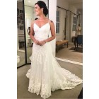 Princessly.com-K1004071-Ivory Lace Polka Dot Tulle Spaghetti Straps V Back Wedding Dress-01