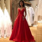 Princessly.com-K1004081-Red Satin Spaghetti Straps V Back Wedding Party Dress-01