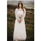 Princessly.com-K1004067-Sheer Illusion Neckline Ivory Chiffon Lace Long Sleeves Wedding Dress-01