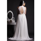 Graceful A-line Lace V-neck Key-hole Back Draping Pleated Sweep Chiffon Wedding Dress w/ Belts