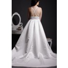 Graceful A-line V-neck Criss-cross Back Pleated Floor Length Court Satin Wedding Dress