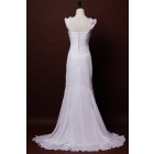 Graceful Trumpet Waved Shoulders V-neck Cross Fishtail Floor Length Court Chiffon Wedding Dress