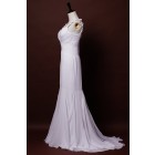 Graceful Trumpet Waved Shoulders V-neck Cross Fishtail Floor Length Court Chiffon Wedding Dress