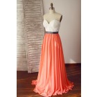 Princessly.com-K1003327-Strapless Lace Coral Chiffon Wedding Bridesmaid Dress-01