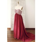 Princessly.com-K1003830-Wine Red Burgundy Chiffon Bridesmaid Dress Prom Dress Strapless Beaded Dress-01