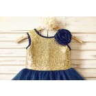 Princessly.com-K1000141-Gold Sequin Navy Blue Tulle Flower Girl Dress-01