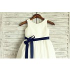 Princessly.com-K1003226-Ivory Cotton Flower Girl Dress with navy blue sash-01