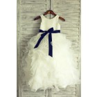 Princessly.com-K1003229-Ivory Satin Ruffle Organza Skirt TUTU Princess Flower Girl Dress with navy blue/blush sash-01