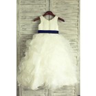 Princessly.com-K1003229-Ivory Satin Ruffle Organza Skirt TUTU Princess Flower Girl Dress with navy blue/blush sash-01