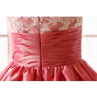 Princessly.com-K1001958-Coral Lace Taffeta Bridesmaid Dress in knee Short Length-01
