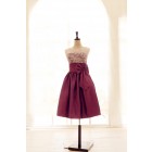 Princessly.com-K1001959-Lace Taffeta Bridesmaid Dress In knee Short Length-Dark Purple Color-01