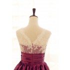 Princessly.com-K1001959-Lace Taffeta Bridesmaid Dress In knee Short Length-Dark Purple Color-01