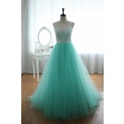 Princessly.com-K1001940-Lace Tulle Bridesmaid Dress Prom Dress Blue Tulle Ball Gown Dress-01