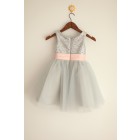 Princessly.com-K1000023-Silver Grey Sequin Tulle Flower Girl Dress with blush pink belt-01
