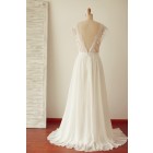 Princessly.com-K1003278-A Line Cap Sleeves Sheer Illusion V Back Lace Chiffon Wedding Dress-01