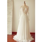 Princessly.com-K1003279-A Line Long Sleeves Backless Lace Chiffon Wedding Dress with Sweep Train-01