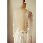 Princessly.com-K1003279-A Line Long Sleeves Backless Lace Chiffon Wedding Dress with Sweep Train-01