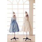 Princessly.com-K1001960-Lace Ivory/Blue Taffeta Bridesmaid Dress In knee Short Length-01