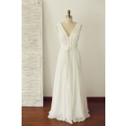 Princessly.com-K1000215-V Neck Ivory Lace Chiffon Wedding dress Bridal Gown-01