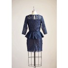 Princessly.com-K1000288-Long Sleeves Navy Blue Lace Short Bridesmaid/Mother Dress Bridal Gown-01
