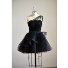 Princessly.com-K1000289-One Shoulder Black Lace Tulle Short Knee Prom Dress Cocktail Party Dress-01