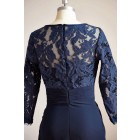 Princessly.com-K1000290-Long Sleeves Navy Blue Chiffon Lace Short Knee Length Mother Dress/Wedding Party Mother of Bride Dress-01