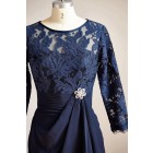 Princessly.com-K1000290-Long Sleeves Navy Blue Chiffon Lace Short Knee Length Mother Dress/Wedding Party Mother of Bride Dress-01