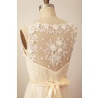 Princessly.com-K1000093-Vintage Sheer Illusion V Neck Lace Tulle Wedding Dress with Champagne lining-01