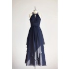 Princessly.com-K1000315-Halter Navy Blue Beaded Chiffon Long Wedding Bridesmaid Dress-01