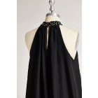 Princessly.com-K1000317 Black Chiffon High Neck Beaded Short Bridesmaid Dress-01