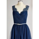 Princessly.com-K1000291-V Neck Navy Blue Lace Tulle Long Bridesmaid Dress/Wedding Party Dress-01