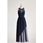 Princessly.com-K1000292-Sheer Neck Navy Blue Lace Chiffon Long Wedding Bridesmaid Dress-01