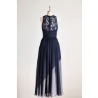 Princessly.com-K1000292-Sheer Neck Navy Blue Lace Chiffon Long Wedding Bridesmaid Dress-01